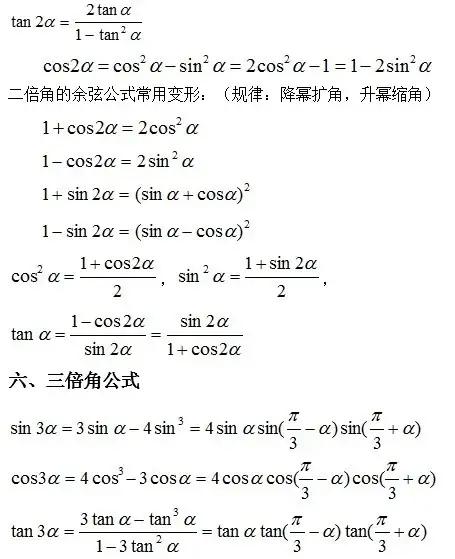 高中三角函数公式,高中三角函数公式归纳总结(高中数学三角函数必备公式大全) 高中三角函数公式,高中三角函数公式归纳总结(高中数学三角函数必备公式大全)