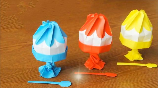 动手小制作系列：手工折纸──冰激凌，动手小制作系列（请你吃一个圣代冰淇淋）