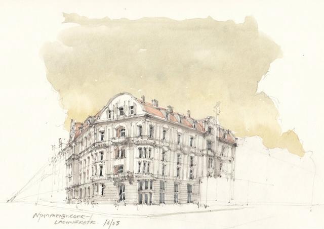 建筑插画线稿，插画，艺术家Flaf