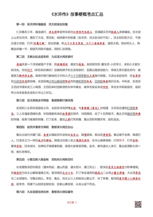 水浒传故事梗概，水浒传全书故事梗概（2020年中考名著阅读复习）