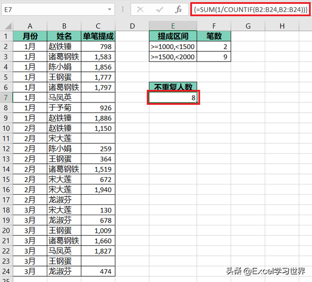 excel中怎样统计一列中的非空单元格个数，也能按区间计算、统计唯一值