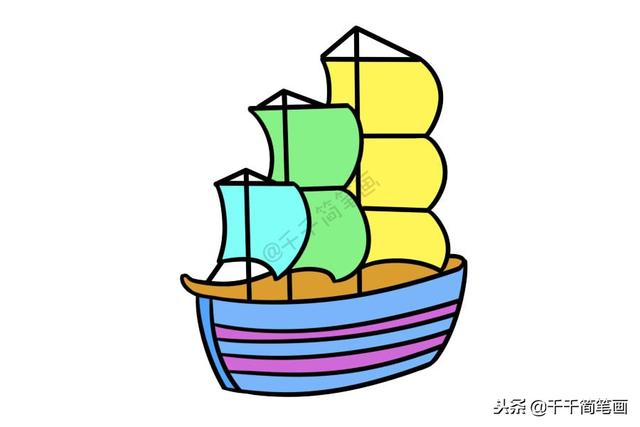 帆船简笔画带颜色，帆船简笔画（小舟、轮船、帆船、游轮~值得收藏）