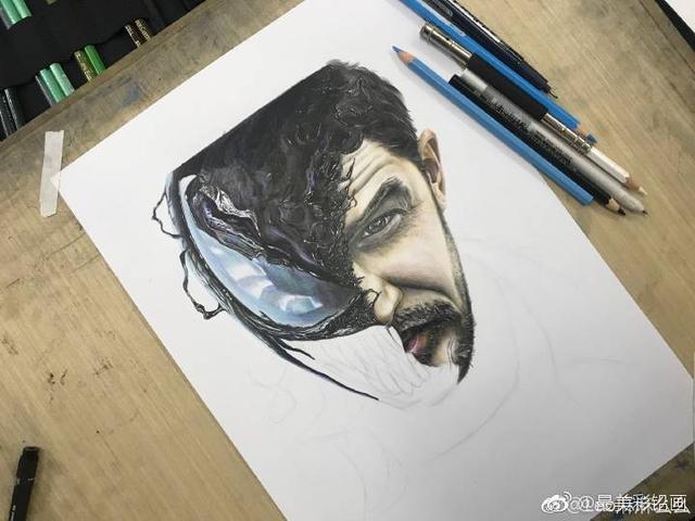 蜘蛛侠毒液怎么画，如何画毒液（最近迷上了彩铅画送给大家）