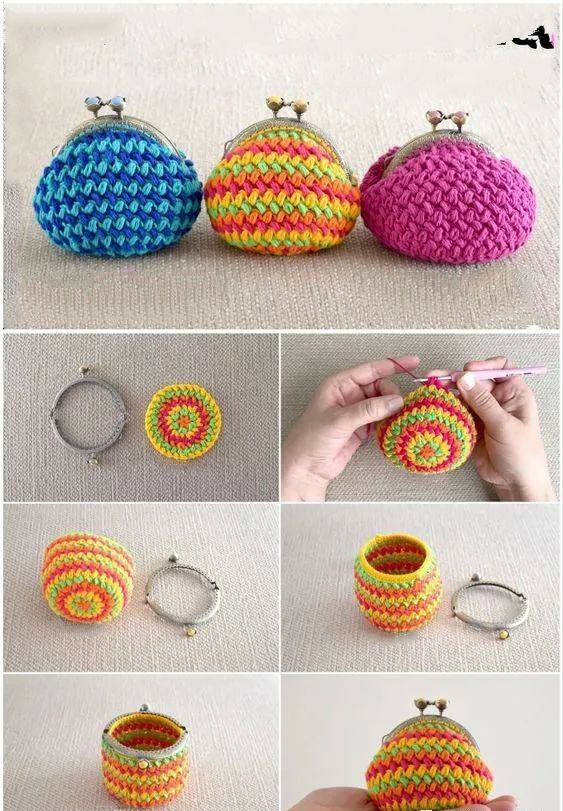 钩针编织小包包，钩编简单的小包包（只要毛线或花片就可钩出）