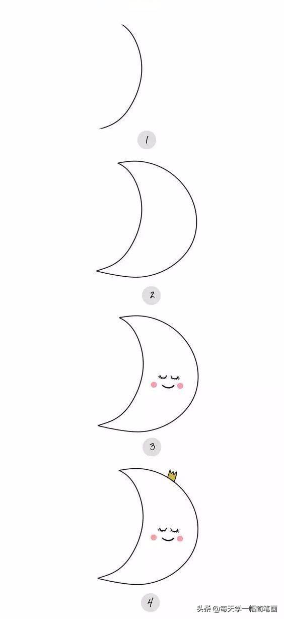 简笔画月亮怎么画，每天学一幅简笔画--画太阳、画月亮
