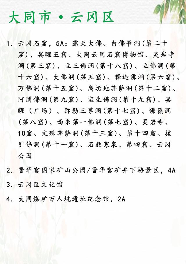 大同旅游景点有哪些景点推荐，大同旅游必去景点（山西省·大同市景区景点35个）