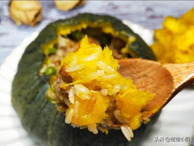 南瓜盅蒸饭做法步骤，板栗南瓜盅虾仁鸡肉丁蒸饭