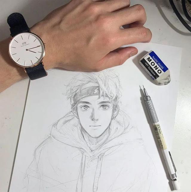 舒眉。，微信头像，舒眉。（一支铅笔画动漫美少年）