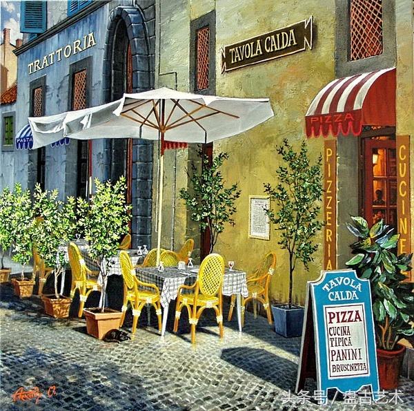 手绘唯美小镇街景油画图片   时光深处的宁静，油画小镇简笔画（手绘法国巴黎街景油画“巴黎归来不看街”“黄山归来不看山”美誉）