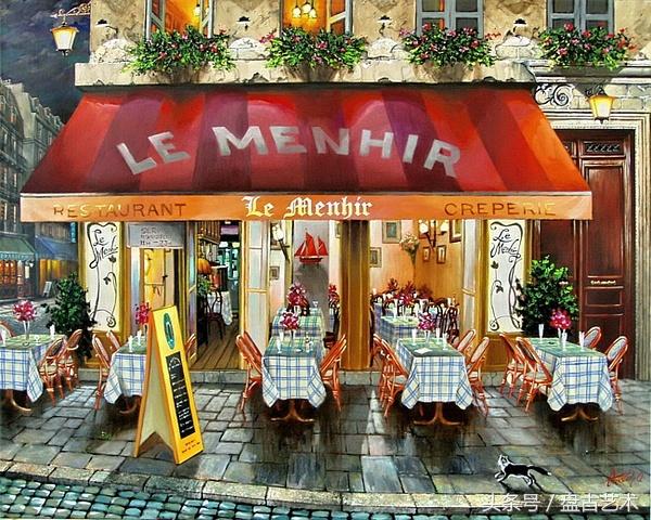 手绘唯美小镇街景油画图片   时光深处的宁静，油画小镇简笔画（手绘法国巴黎街景油画“巴黎归来不看街”“黄山归来不看山”美誉）