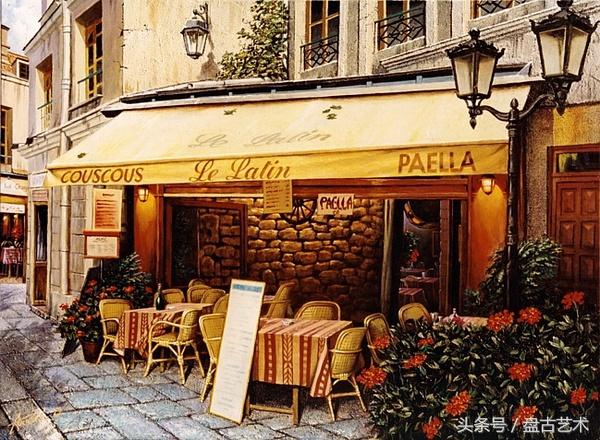 手绘唯美小镇街景油画图片   时光深处的宁静，油画小镇简笔画（手绘法国巴黎街景油画“巴黎归来不看街”“黄山归来不看山”美誉）