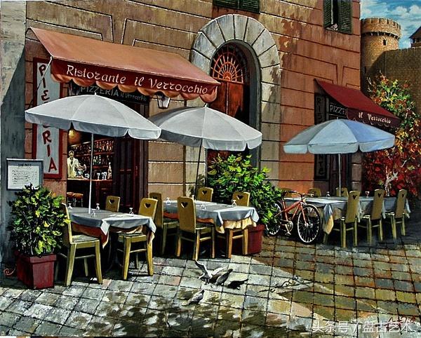 手绘唯美小镇街景油画图片   时光深处的宁静，油画小镇简笔画（手绘法国巴黎街景油画“巴黎归来不看街”“黄山归来不看山”美誉）