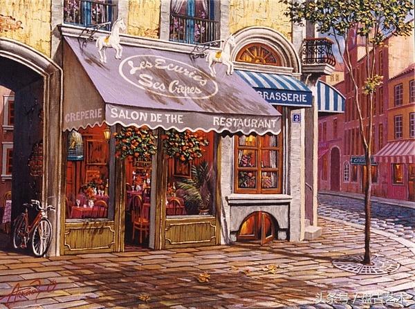 手绘唯美小镇街景油画图片   时光深处的宁静，油画小镇简笔画（手绘法国巴黎街景油画“巴黎归来不看街”“黄山归来不看山”美誉）