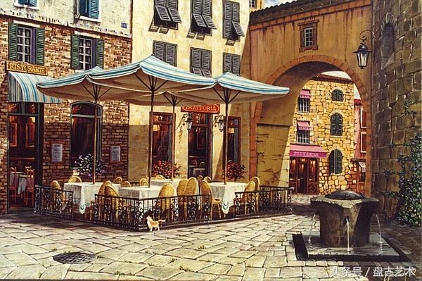 手绘唯美小镇街景油画图片   时光深处的宁静，油画小镇简笔画（手绘法国巴黎街景油画“巴黎归来不看街”“黄山归来不看山”美誉）