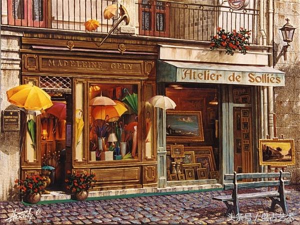 手绘唯美小镇街景油画图片   时光深处的宁静，油画小镇简笔画（手绘法国巴黎街景油画“巴黎归来不看街”“黄山归来不看山”美誉）