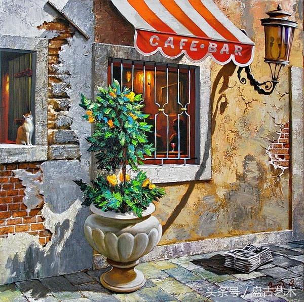 手绘唯美小镇街景油画图片   时光深处的宁静，油画小镇简笔画（手绘法国巴黎街景油画“巴黎归来不看街”“黄山归来不看山”美誉）