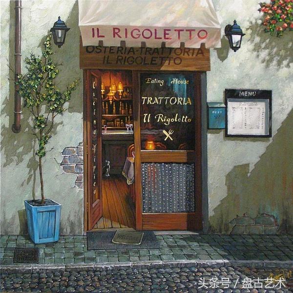 手绘唯美小镇街景油画图片   时光深处的宁静，油画小镇简笔画（手绘法国巴黎街景油画“巴黎归来不看街”“黄山归来不看山”美誉）