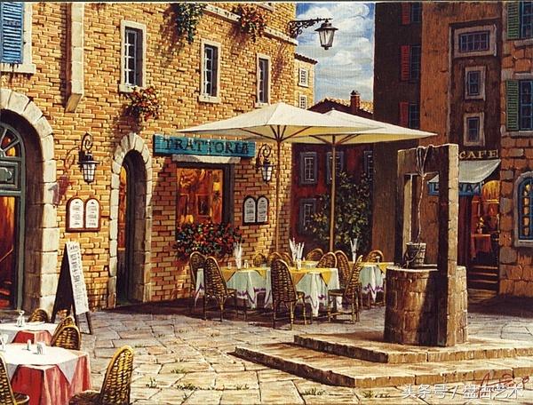 手绘唯美小镇街景油画图片   时光深处的宁静，油画小镇简笔画（手绘法国巴黎街景油画“巴黎归来不看街”“黄山归来不看山”美誉）