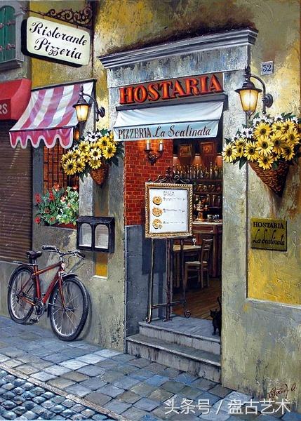 手绘唯美小镇街景油画图片   时光深处的宁静，油画小镇简笔画（手绘法国巴黎街景油画“巴黎归来不看街”“黄山归来不看山”美誉）