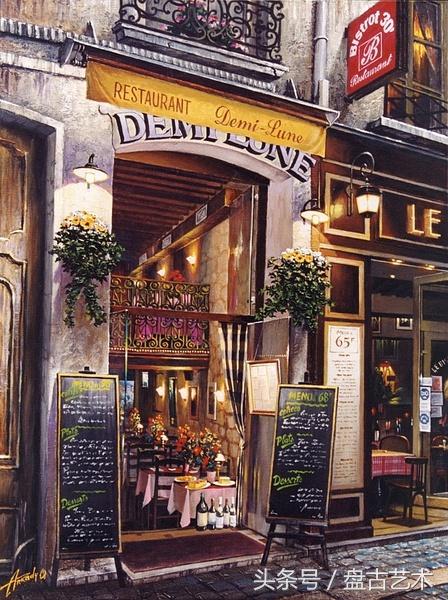 手绘唯美小镇街景油画图片   时光深处的宁静，油画小镇简笔画（手绘法国巴黎街景油画“巴黎归来不看街”“黄山归来不看山”美誉）