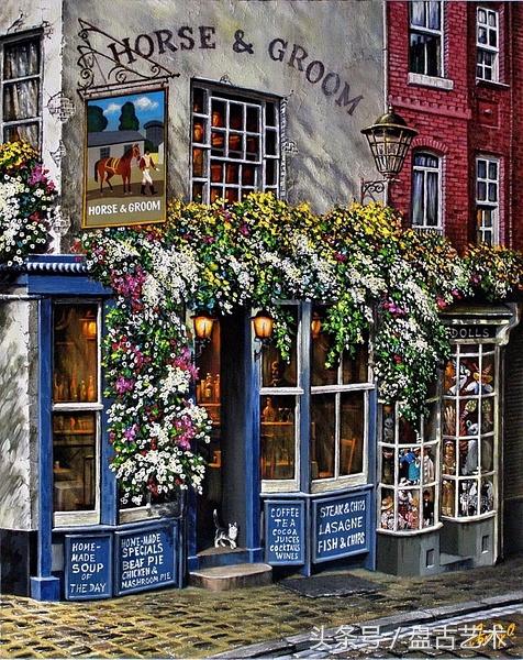 手绘唯美小镇街景油画图片   时光深处的宁静，油画小镇简笔画（手绘法国巴黎街景油画“巴黎归来不看街”“黄山归来不看山”美誉）