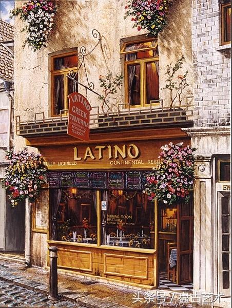 手绘唯美小镇街景油画图片   时光深处的宁静，油画小镇简笔画（手绘法国巴黎街景油画“巴黎归来不看街”“黄山归来不看山”美誉）