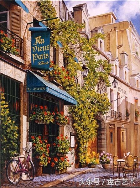 手绘唯美小镇街景油画图片   时光深处的宁静，油画小镇简笔画（手绘法国巴黎街景油画“巴黎归来不看街”“黄山归来不看山”美誉）