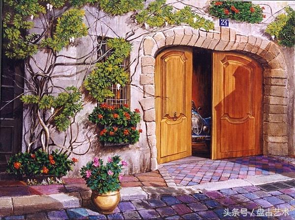 手绘唯美小镇街景油画图片   时光深处的宁静，油画小镇简笔画（手绘法国巴黎街景油画“巴黎归来不看街”“黄山归来不看山”美誉）