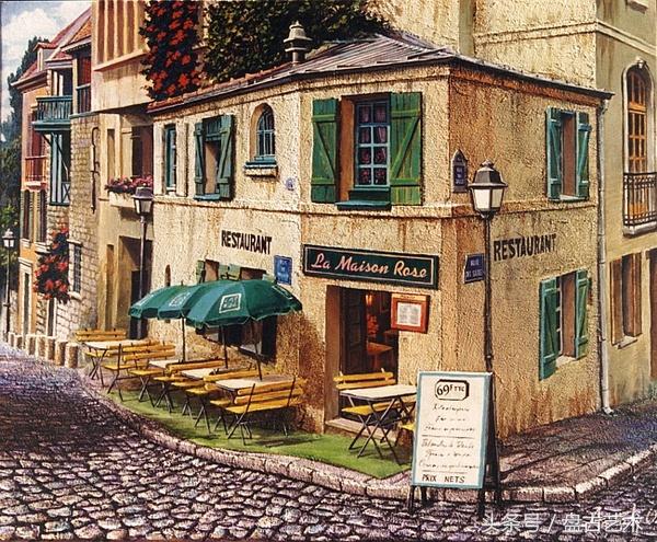 手绘唯美小镇街景油画图片   时光深处的宁静，油画小镇简笔画（手绘法国巴黎街景油画“巴黎归来不看街”“黄山归来不看山”美誉）