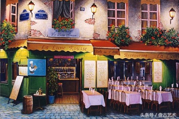 手绘唯美小镇街景油画图片   时光深处的宁静，油画小镇简笔画（手绘法国巴黎街景油画“巴黎归来不看街”“黄山归来不看山”美誉）