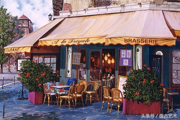 手绘唯美小镇街景油画图片   时光深处的宁静，油画小镇简笔画（手绘法国巴黎街景油画“巴黎归来不看街”“黄山归来不看山”美誉）