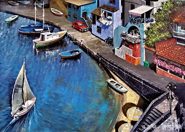 手绘唯美小镇街景油画图片   时光深处的宁静，油画小镇简笔画（手绘法国巴黎街景油画“巴黎归来不看街”“黄山归来不看山”美誉）