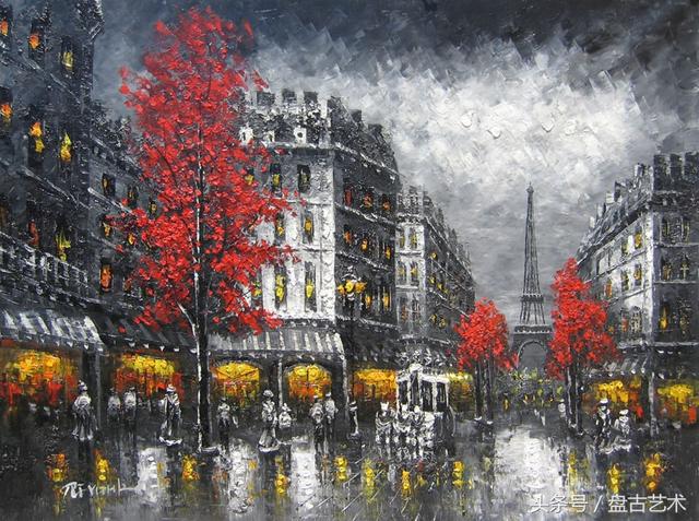 手绘唯美小镇街景油画图片   时光深处的宁静，油画小镇简笔画（手绘法国巴黎街景油画“巴黎归来不看街”“黄山归来不看山”美誉）
