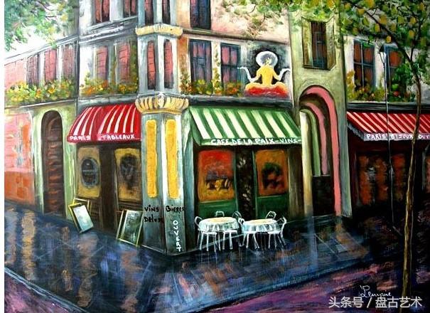 手绘唯美小镇街景油画图片   时光深处的宁静，油画小镇简笔画（手绘法国巴黎街景油画“巴黎归来不看街”“黄山归来不看山”美誉）