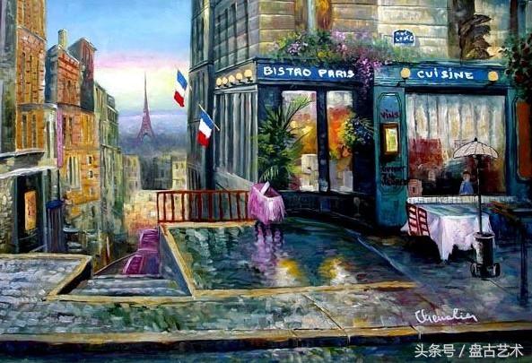 手绘唯美小镇街景油画图片   时光深处的宁静，油画小镇简笔画（手绘法国巴黎街景油画“巴黎归来不看街”“黄山归来不看山”美誉）
