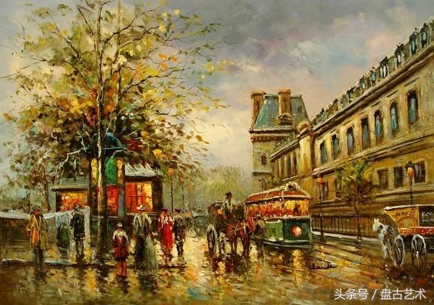 手绘唯美小镇街景油画图片   时光深处的宁静，油画小镇简笔画（手绘法国巴黎街景油画“巴黎归来不看街”“黄山归来不看山”美誉）