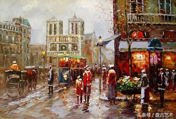 手绘唯美小镇街景油画图片   时光深处的宁静，油画小镇简笔画（手绘法国巴黎街景油画“巴黎归来不看街”“黄山归来不看山”美誉）