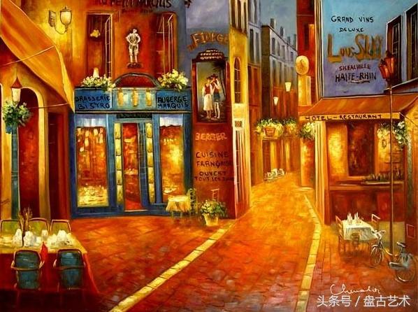手绘唯美小镇街景油画图片   时光深处的宁静，油画小镇简笔画（手绘法国巴黎街景油画“巴黎归来不看街”“黄山归来不看山”美誉）
