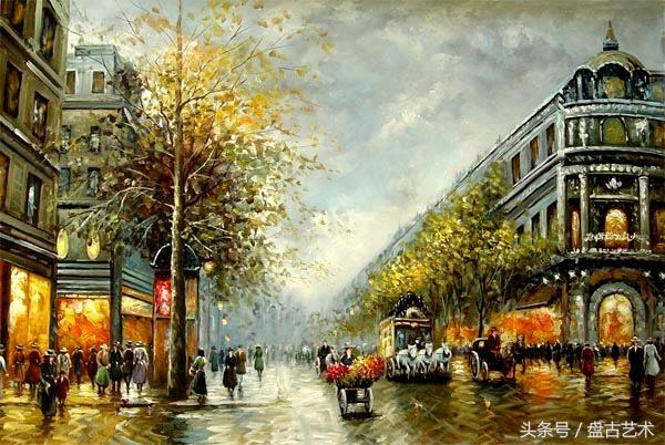 手绘唯美小镇街景油画图片   时光深处的宁静，油画小镇简笔画（手绘法国巴黎街景油画“巴黎归来不看街”“黄山归来不看山”美誉）