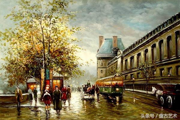 手绘唯美小镇街景油画图片   时光深处的宁静，油画小镇简笔画（手绘法国巴黎街景油画“巴黎归来不看街”“黄山归来不看山”美誉）