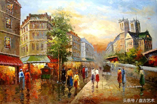 手绘唯美小镇街景油画图片   时光深处的宁静，油画小镇简笔画（手绘法国巴黎街景油画“巴黎归来不看街”“黄山归来不看山”美誉）