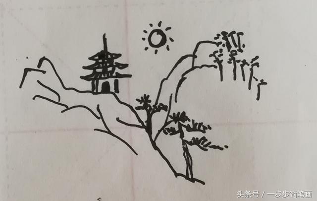 亭子简笔画怎么画，亭子简笔画简笔画（简笔画山中的亭子小路）