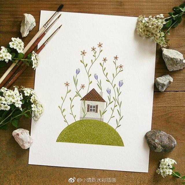 简单手绘小插画花草，一组小清新水彩花卉插画~简单又很漂亮~欢迎大家收藏转发~