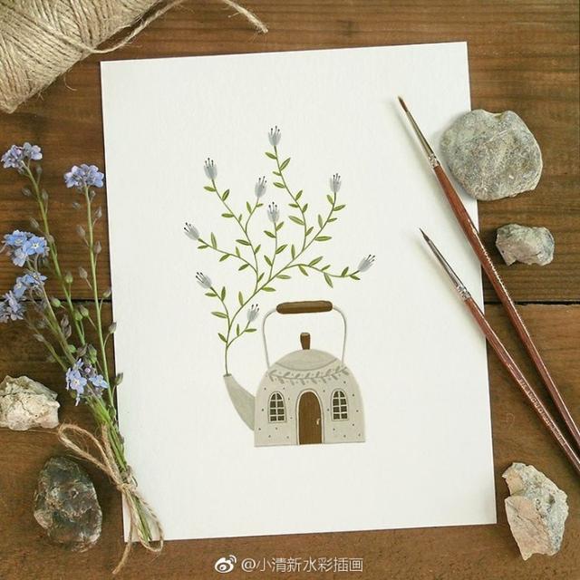 简单手绘小插画花草，一组小清新水彩花卉插画~简单又很漂亮~欢迎大家收藏转发~