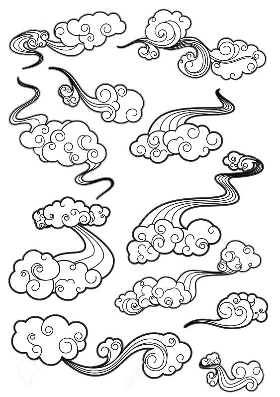 祥云图案简笔画，简笔画美丽的祥云（工笔白描祥云的画法）