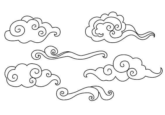 祥云图案简笔画，简笔画美丽的祥云（工笔白描祥云的画法）