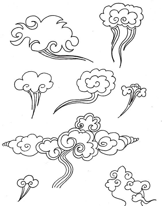 祥云图案简笔画，简笔画美丽的祥云（工笔白描祥云的画法）