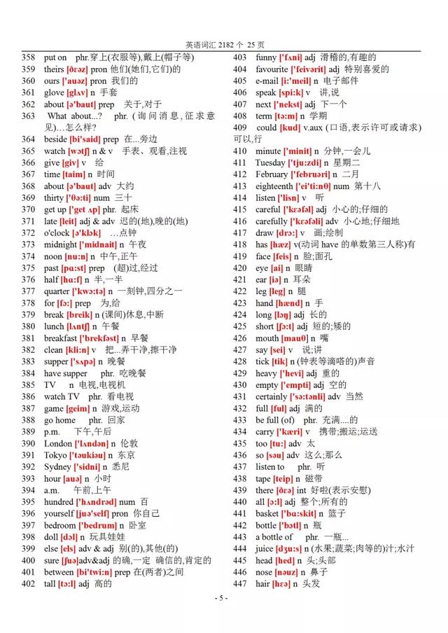 英语词汇积累表大全，5000个基本词汇