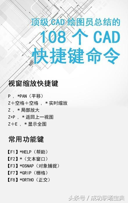 cad快捷键大全常用，CAD快捷键（顶级CAD绘图员总结的108个CAD快捷键命令）