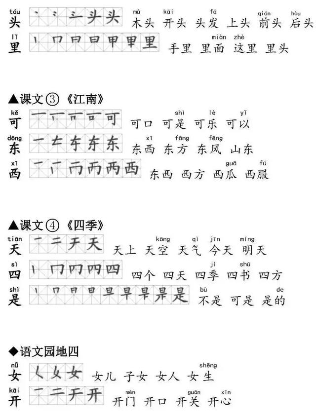 一年级上册生字表组词，部编版一年级语文上册生字表组词（一年级语文上册生字笔顺、组词）
